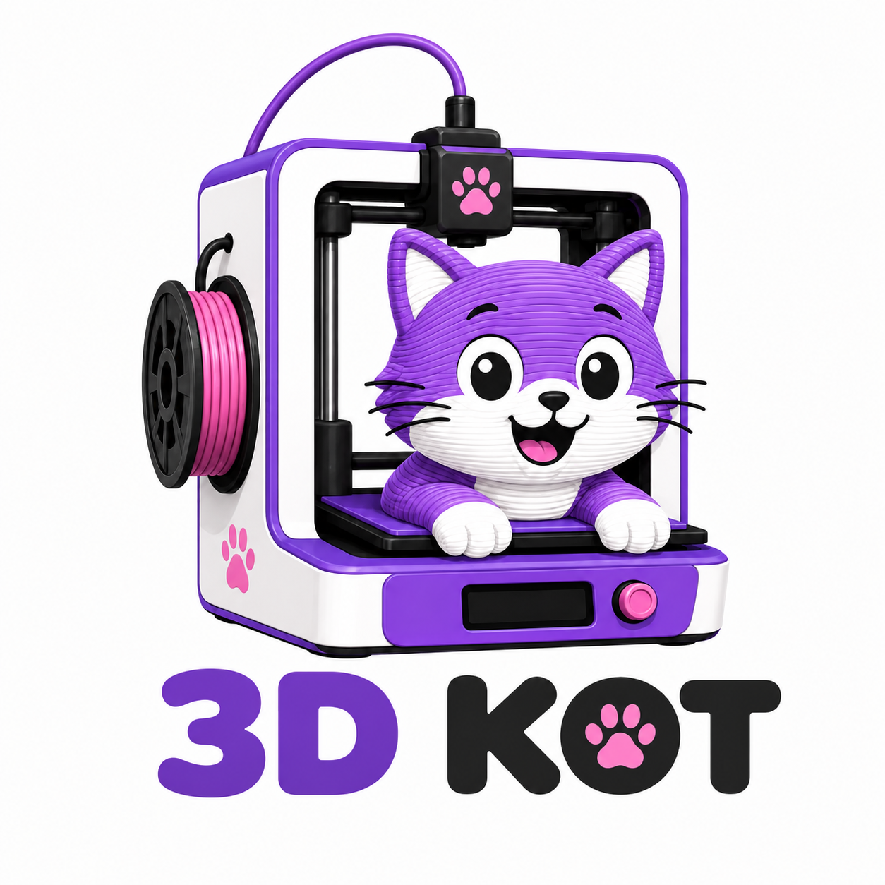 Логотип студии 3D Кот — кот внутри 3D-принтера